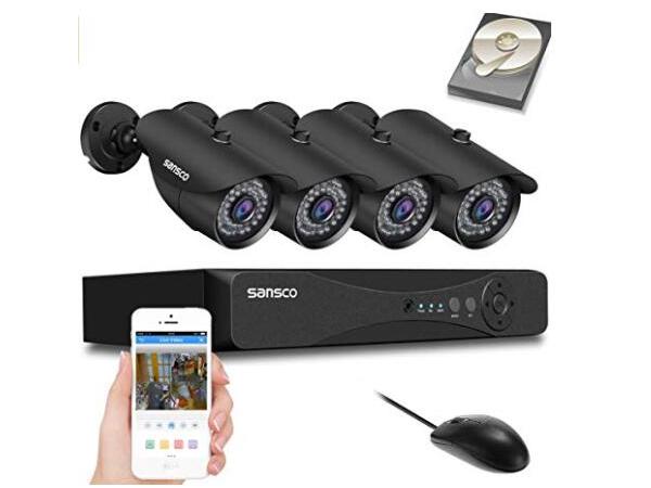 SANSCO 5MP 8 Channel DVR Outdoor CCTV Camera System with 1TB Hard Drive, 4x 1080P Home Security Camera, Waterproof, Face Human Detection, USB Backup, Remote Access, Email & APP Alert, Metal Housing EAN, 4894418054405