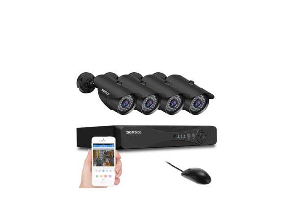 SANSCO 8 Channel 5MP DVR CCTV Security Camera System with (4) 2MP Super HD Outdoor Bullet Cameras, 1920x1080, IP66 Vandal-Proof, No Hard Drive Disk