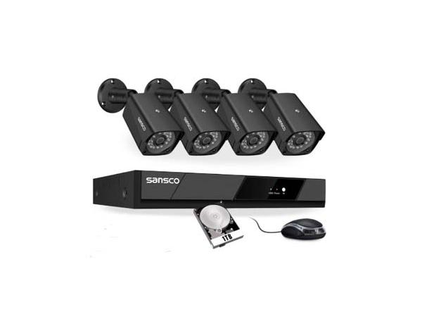 SANSCO PoE CCTV Security Camera System with 1TB Hard Drive, 4CH 2K NVR with (4) 5MP Outdoor IP Cameras