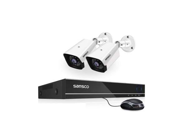 SANSCO 4CH FHD Pro CCTV Camera System, 1080p Lite Smart DVR Recorder and (2) 2.0MP HD Indoor & Outdoor Bullet Cameras