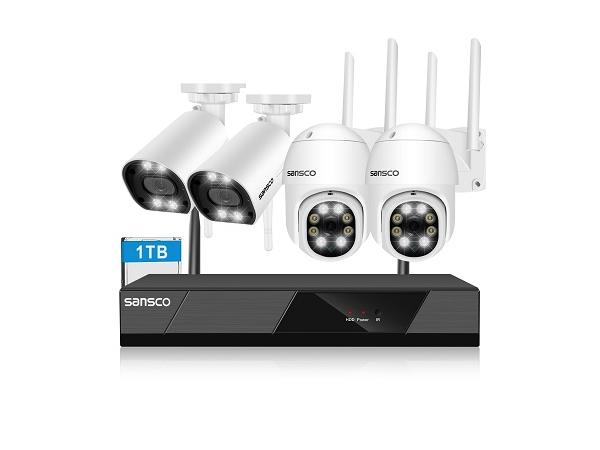 sansco PTZ, 2-Way Audio 8CH Wireless Security Camera System, 3MP CCTV NVR System with 1TB HDD, 4x Pan 350° Tilt 90° + Bullet WiFi Outdoor Cameras, Color Night Vision, Human Detection, APP Email Alert  UPS:712319558492