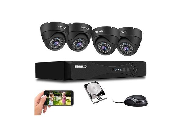SANSCO 5MP 8 Channel DVR Outdoor CCTV Camera System 1TB Hard Drive, 4x 1080P Home Security Dome Camera, Waterproof, Face Human Detection, USB Backup, Remote Access, Email & APP Alert, Metal Housing - EAN 6950639014845