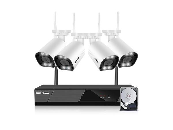 SANSCO Wireless Security Camera Systems, 8CH NVR CCTV System 1TB HDD, 4x 3MP Bullet Outdoor WiFi IP Camera, Mic/Speaker/Alarm Siren, Email/ APP Alert  EAN: 6950639035277