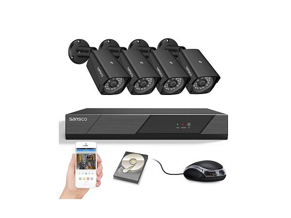 SANSCO PoE CCTV Security Camera System with 1TB Hard Drive Audio Recording, 8CH 4K NVR + (4) 4MP Outdoor Weatherproof IP Cameras (2560x1440, Built-in Microphone, AI Human/Face Detection, Night Vision, Remote Access) UPS 520870104498