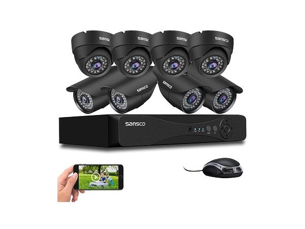 Sansco 8CH 5MP HD CCTV Camera System, 8 Channel H.265 DVR Recorder, 8x 2MP Outdoor Bullet Dome Security Cameras, Face/Human Detection, No Hard Drive