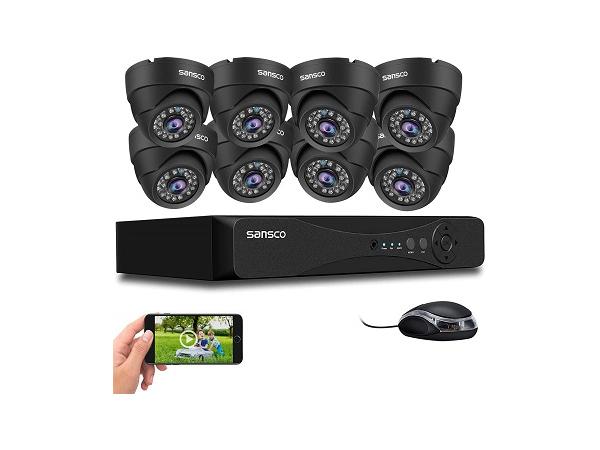 SANSCO 8CH 5MP HD CCTV Camera System, 8 Channel H.265 DVR Recorder, 8x 2MP Outdoor/Indoor Dome Security Cameras, Face/Human Detection, Vandalproof